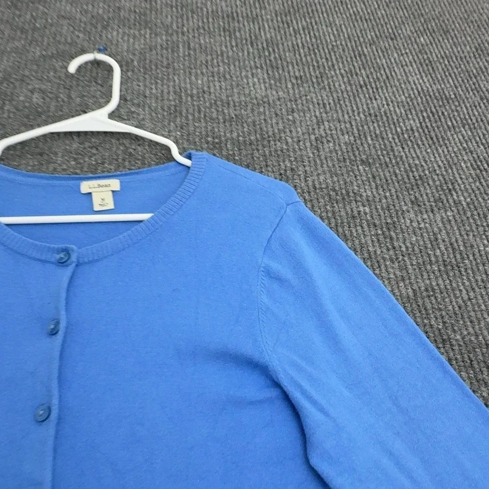LL Bean Cardigan Womens M Blue Cotton Blend Button Front Classic Preppy